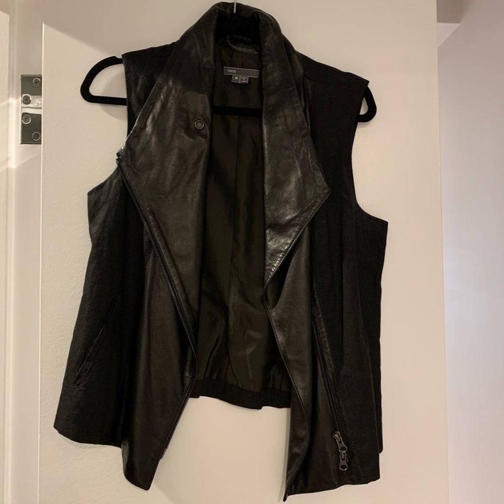 Vince Black Asymmetrical Linen Leather Vest - M View 4